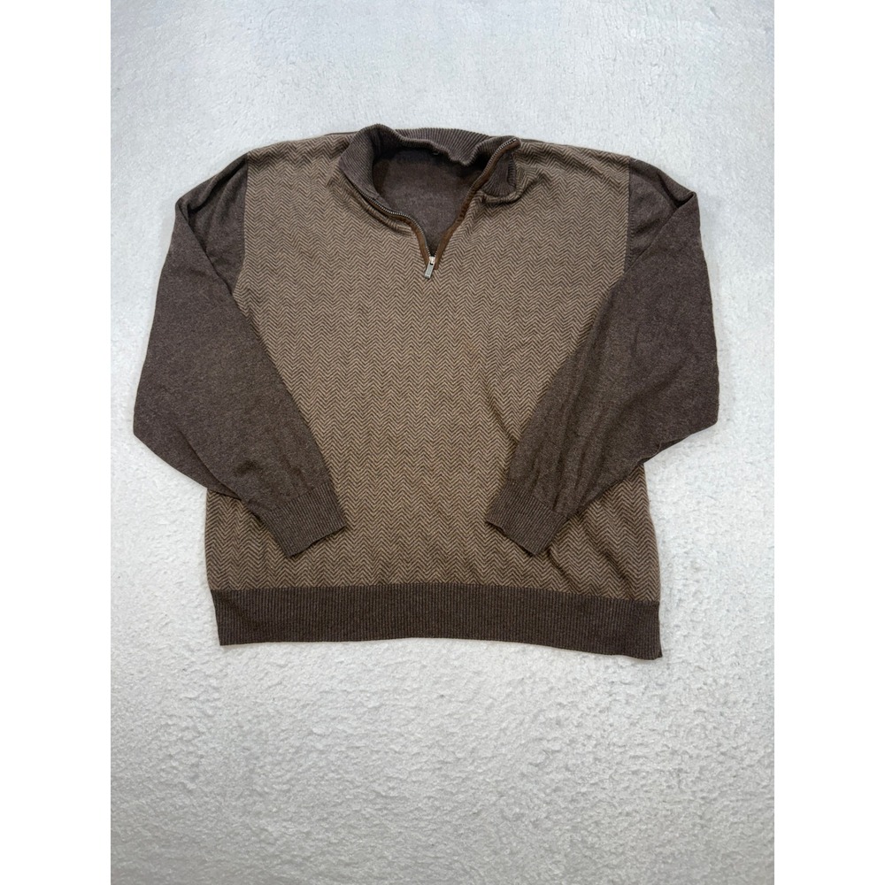Tricots St Raphael Mens XXL Brown Herringbone Quarter Zip Pullover Sweater